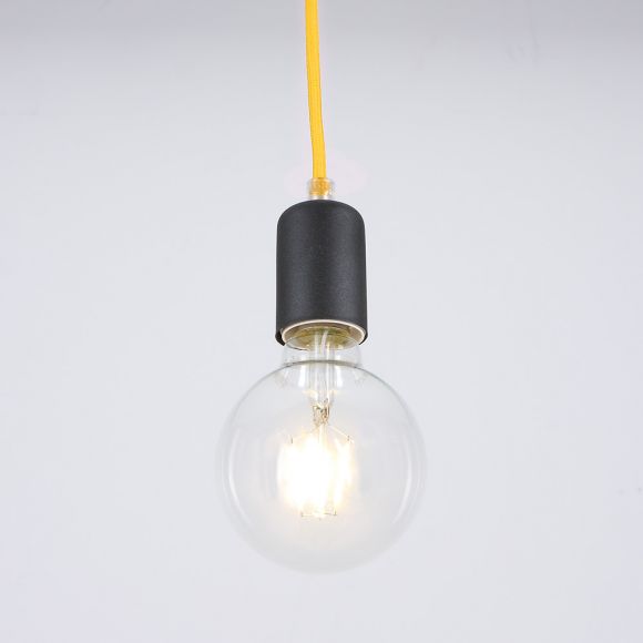 LED Pendelleuchte, Vintage, Globeleuchtmittel, Textilkabel, Gelb