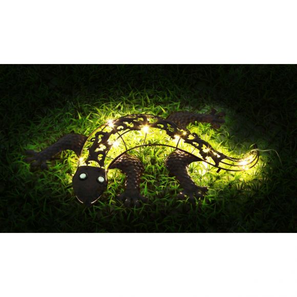 LED Solarleuchte bronze Gecko zur Wandmontage 2 5-flammige flackern oder fix Außenleuchte mit Schalter und Akku 3000K IP44
