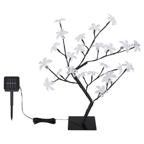 LED Solarleuchte kleiner Baum mit Blüten 60 cm schwarz blau lila Außenleuchte Tischlampe mit Schalter und Akku IP44