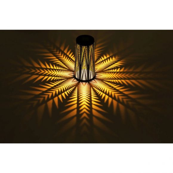 LED Solarleuchte Laterne rund mit Dekorstanzungen schwarz gold Außenleuchte Tischlampe ø 12.5 cm mit Akku 3000K IP44