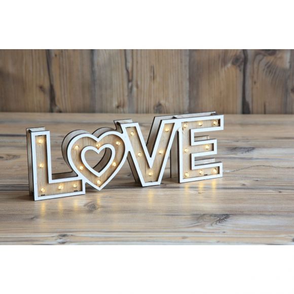 LED Tischleuchte aus Holz Schriftzug "LOVE" 2 4-flammige Tischlampe