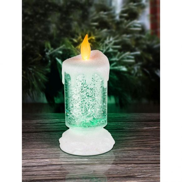 LED Tischleuchte Kerze mit Glitter RGB Tischlampe transparent und weiß ø 9 cm