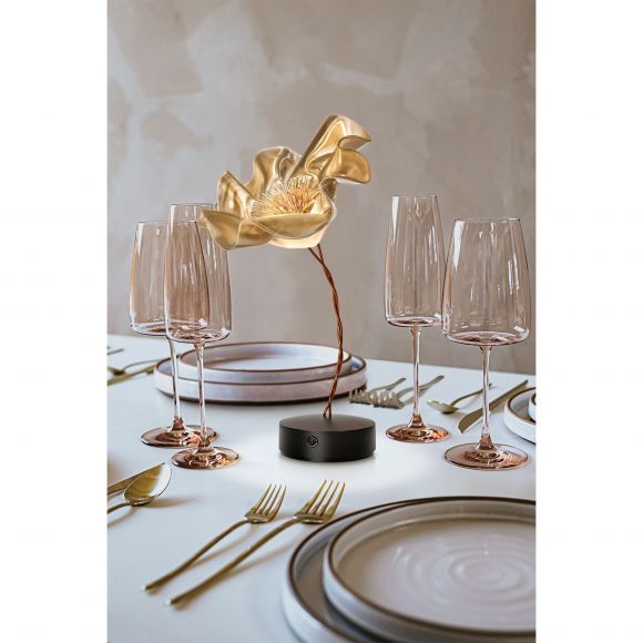 Mobile designer LED Tischleuchte LAFLEUR Blume in Gold schwarze deko Akkuleuchte