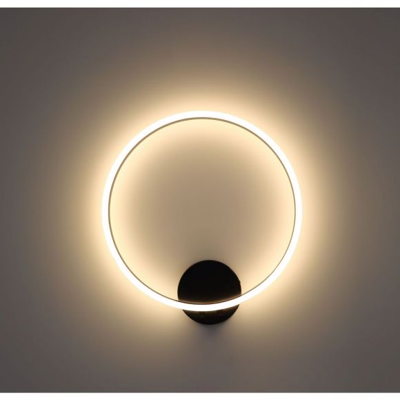 runde LED Wandleuchte matt Ring versetzt auf Wandschild mit roptik schwarz Wandlampe weiß