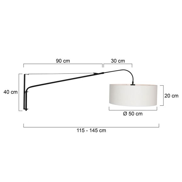 Schwenk- und ausziehbare 100 - 130 cm E27 Wandleuchte mit Stoffschirm Wandlampe schwarz ø 50 cm