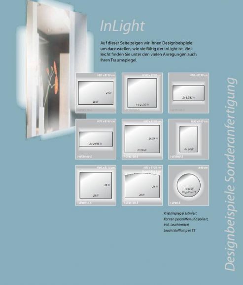 Top Light Kristallspiegel InLight, Lichtaustritt seitlich, 60 x 80cm