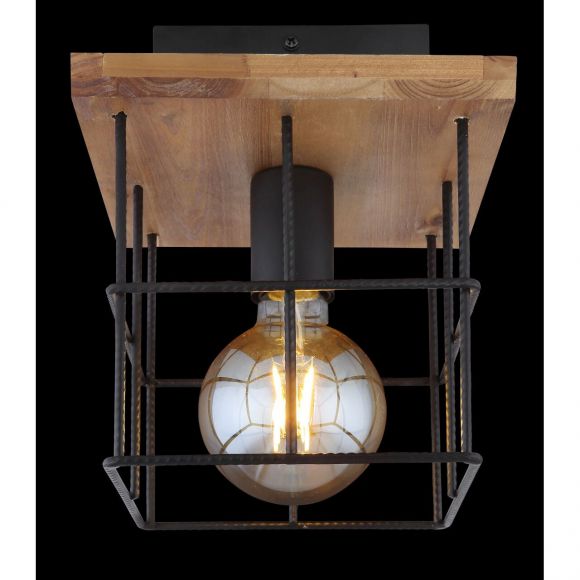 würfelförmige E27 Deckenleuchte aus Holz skandinavische quadratisch Käfig Betonstahl-Gitter Deckenlampe schwarz