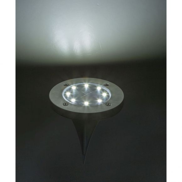 2er Set runde LED Solarleuchte Erdspießleuchte aus Edelstahl klar rund Flach mit Erdspitz 8-flammige Außenleuchte ø 11.8 cm Schalter, inkl. Akku IP44