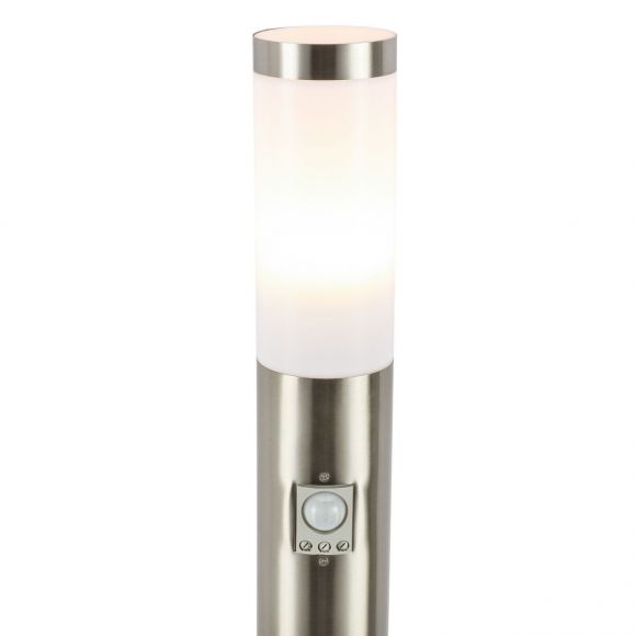 E27 Sockelleuchte 110 cm hoch Wegeleuchte mit Bewegungsmelder und LED Leucht mittel aus Edelstahl opal Außenleuchte ø 13.1 cm IP44 warmweiß