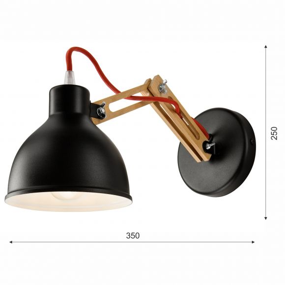 E27 Wandleuchte Strahler mit beweglichen Holzgestell skandinavische Wandlampe weiß 35 x 25 cm