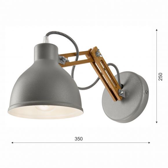 E27 Wandleuchte Strahler mit beweglichen Holzgestell skandinavische Wandlampe grau 35 x 25 cm