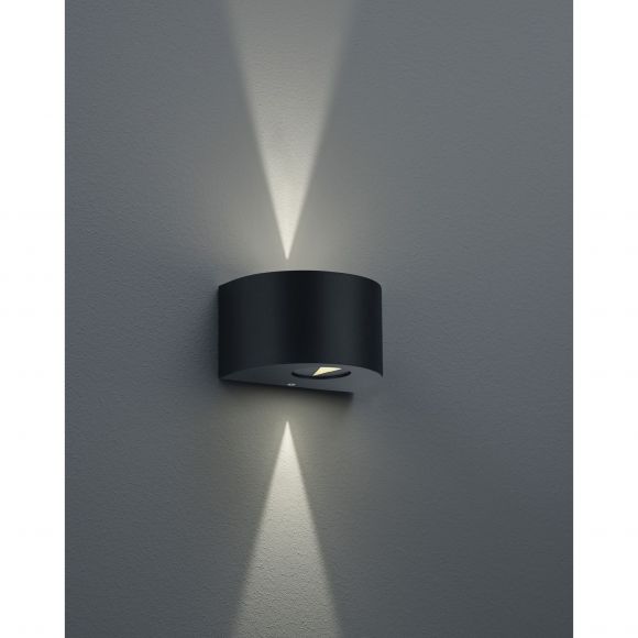 LED Up- and Downlight Wandleuchte matt 2-flammige halbrunde Außenwandlampe schwarz IP44 15 x 9 cm