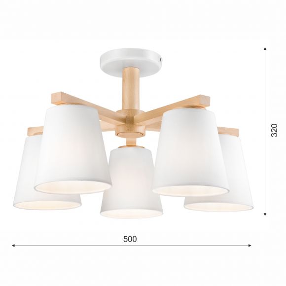 runde Holz Deckenleuchte mit Stoffschirm skandinavische 5 -flammige Deckenlampe weiß 50 x 23 cm