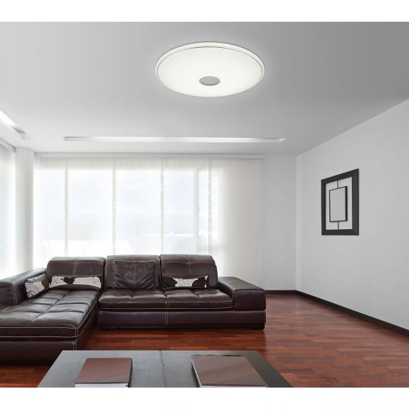 runde LED Deckenleuchte mit CCT-Lichtfarbsteuerung & Fernbedienung & Memory Funktion aus Acryl und Chrom ring Deckenlampe weiß ø 785 cm