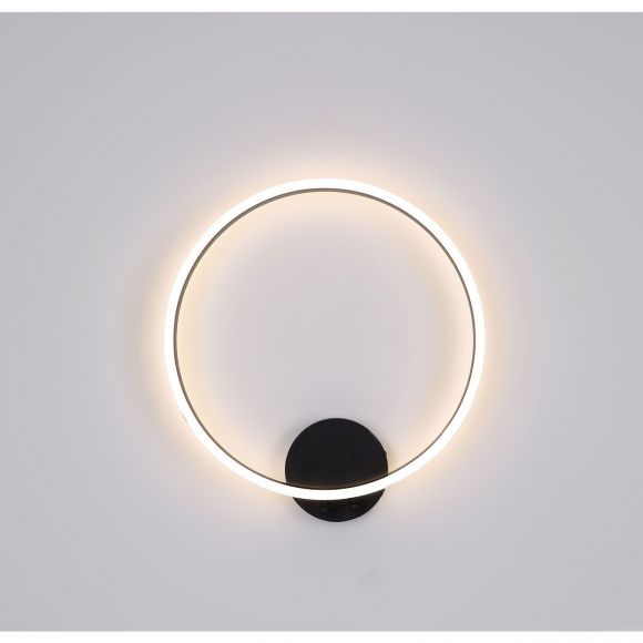 runde LED Wandleuchte matt Ring versetzt auf Wandschild mit roptik schwarz Wandlampe weiß
