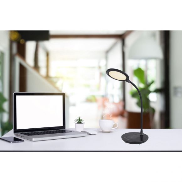dimmbare runde LED Tischleuchte mit CCT-Lichtfarbsteuerung e Base 5W Wireless Charger Flexo USB charger Tischlampe schwarz