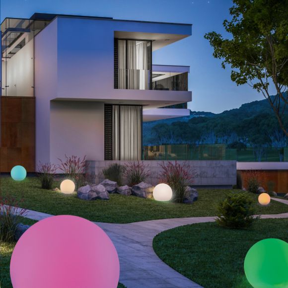 LED Kugelleuchte Außen, Kunststoff weiß, Smart Home steuerbar, D 40 cm