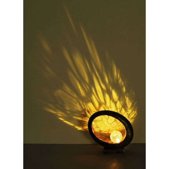 LED Solarleuchte Skulptur oval mit Glas kugel crackle Außenleuchte Tischlampe mit Akku 3000K IP44