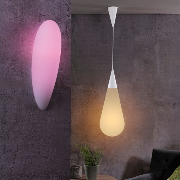 LED Wandleuchte, modern, Smart Home, Fernbedienung, Glas, H 44 cm