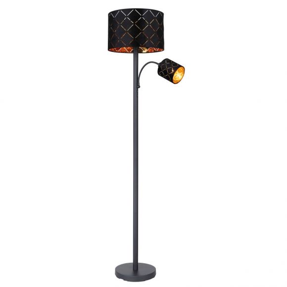 runde E27 Stehleuchte aus Samt Schirm mit Dekorstanzungen LL Flexo Stehlampe schwarz Schalter ø 35 cm