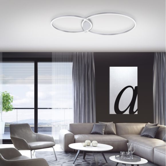 LED Deckenleuchte Q-KATE Ringe, aluminium, Fernbedienung, Smart Home, 124,5cm