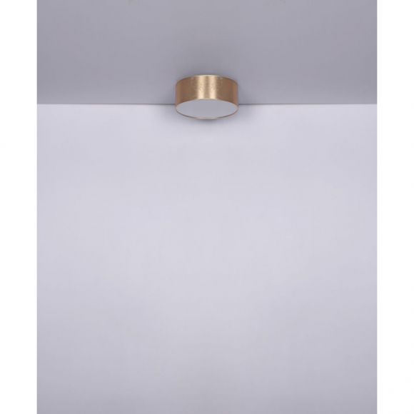 runde E27 Deckenleuchte mit Stoff Schirm und Blendschutz aus Stoff Acryl matt satiniert 5W Lautsprecher 3-flammige Deckenlampe Blattgold-Optik ø 40 cm